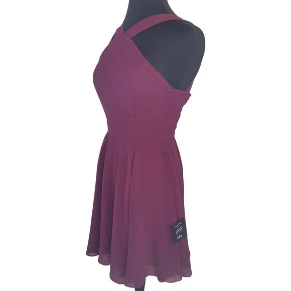 NWT Lulu’s Burgundy Halter Mini Dress S Skater Fit Flare Wedding Party Chic - Picture 5 of 12